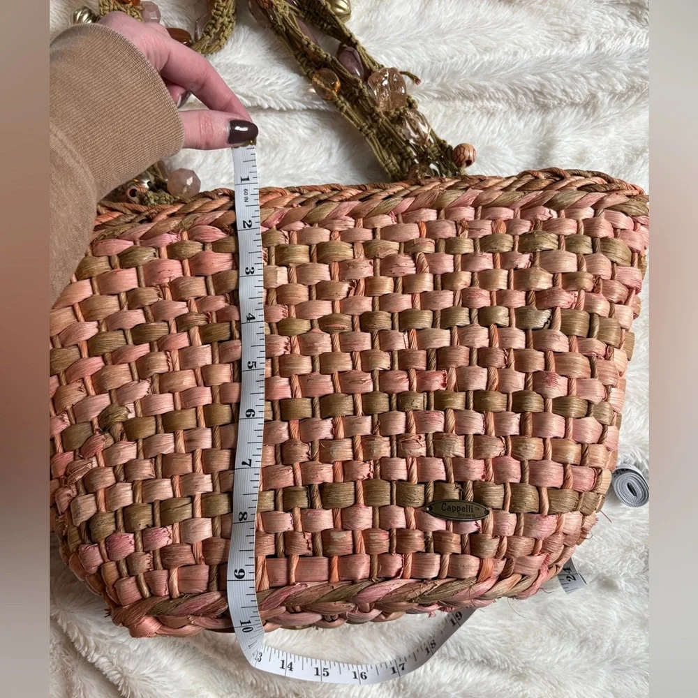 Cappelli Straworld Y2K Boho Pink Woven Shoulder Tote Style Bag w/ Beaded Straps